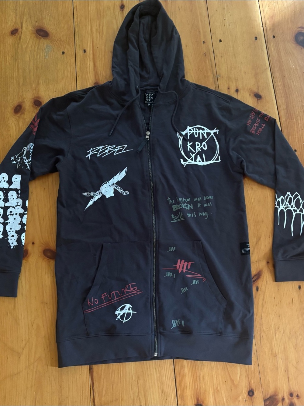 Punk Royal Graphic Full Zip Hoodie XL Black Streetwear - Picture 11 of 13